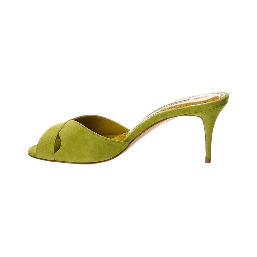 Manolo Blahnik Mumbimu 70 Suede Mule, Green - Picture 2 of 5